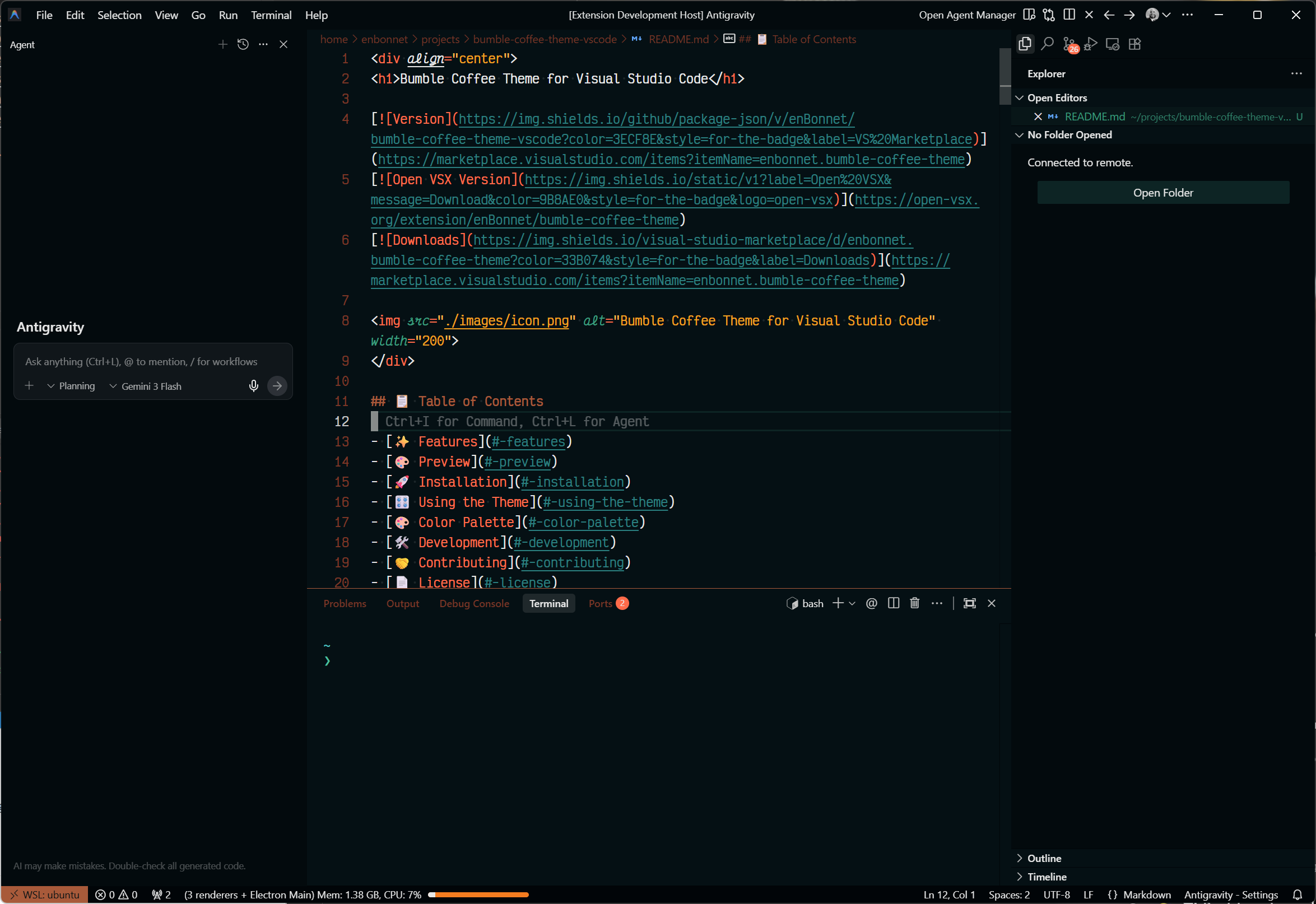 Bumble Coffee Theme — Dark variant preview